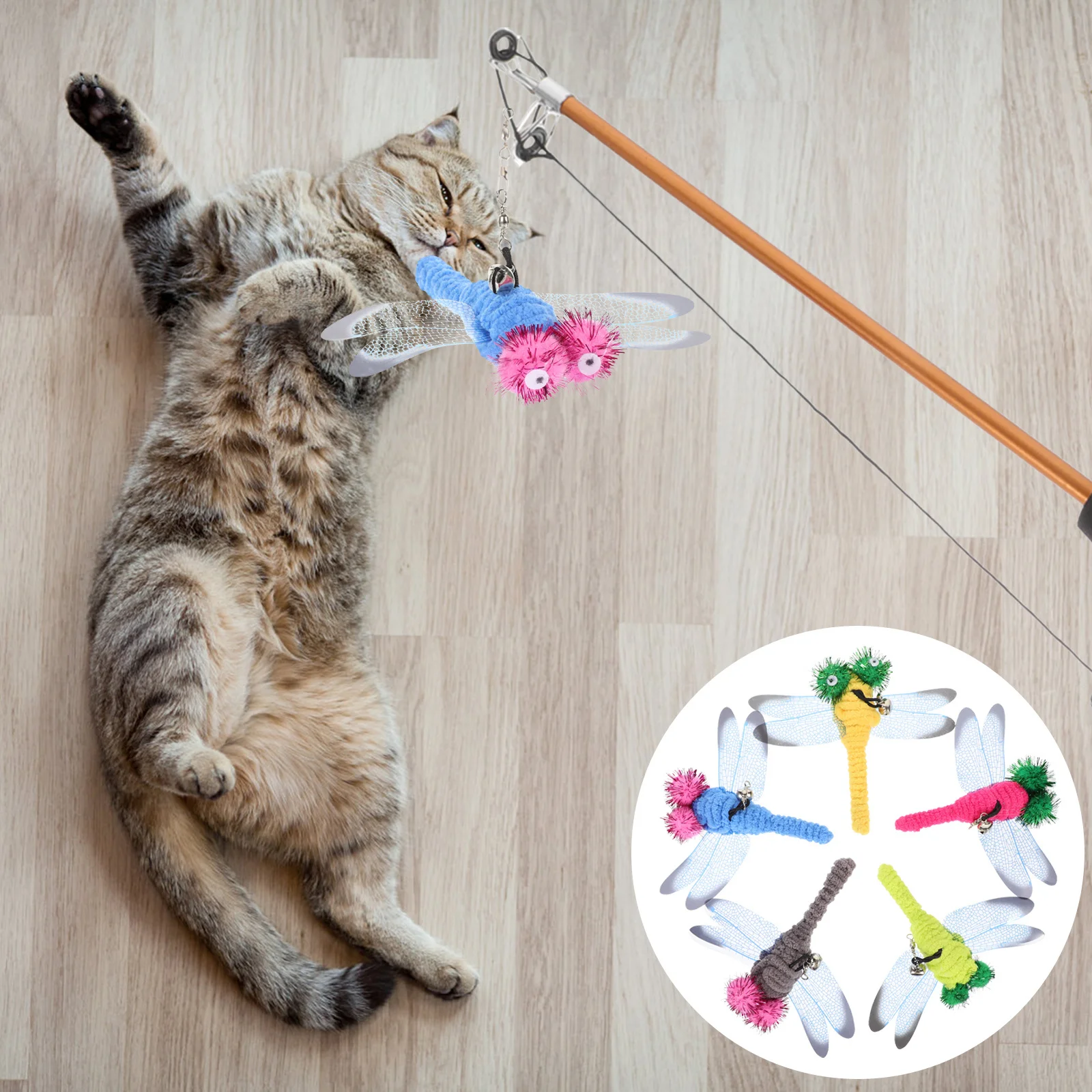 

5Pcs Eco-Friendly Dragonfly Replacement Heads Interactive Cat Catch Teaser Wand Safe Play Accessories Cat Toys