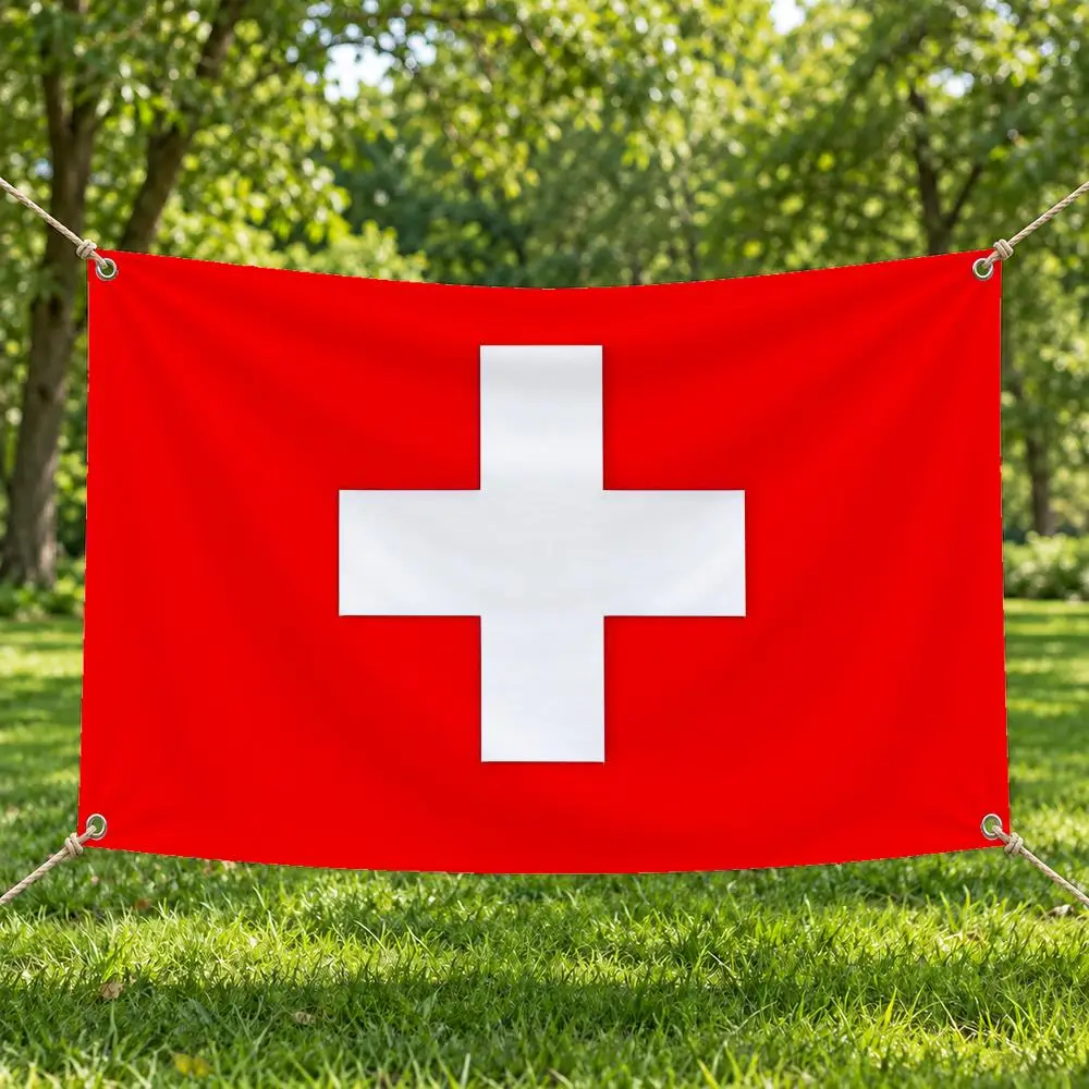Pristine Alpine Landscape S-Switzerland Flags Four Rings Easy Install Lightweight Hang Decor Indoor Outdoor