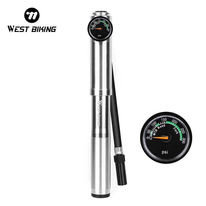 

WEST BIKING Mini Bicycle Pump Aluminum Alloy Cycling Hand Air Pump Ball Tire Inflator Schrader/Presta Valve Bike Pump With Gauge