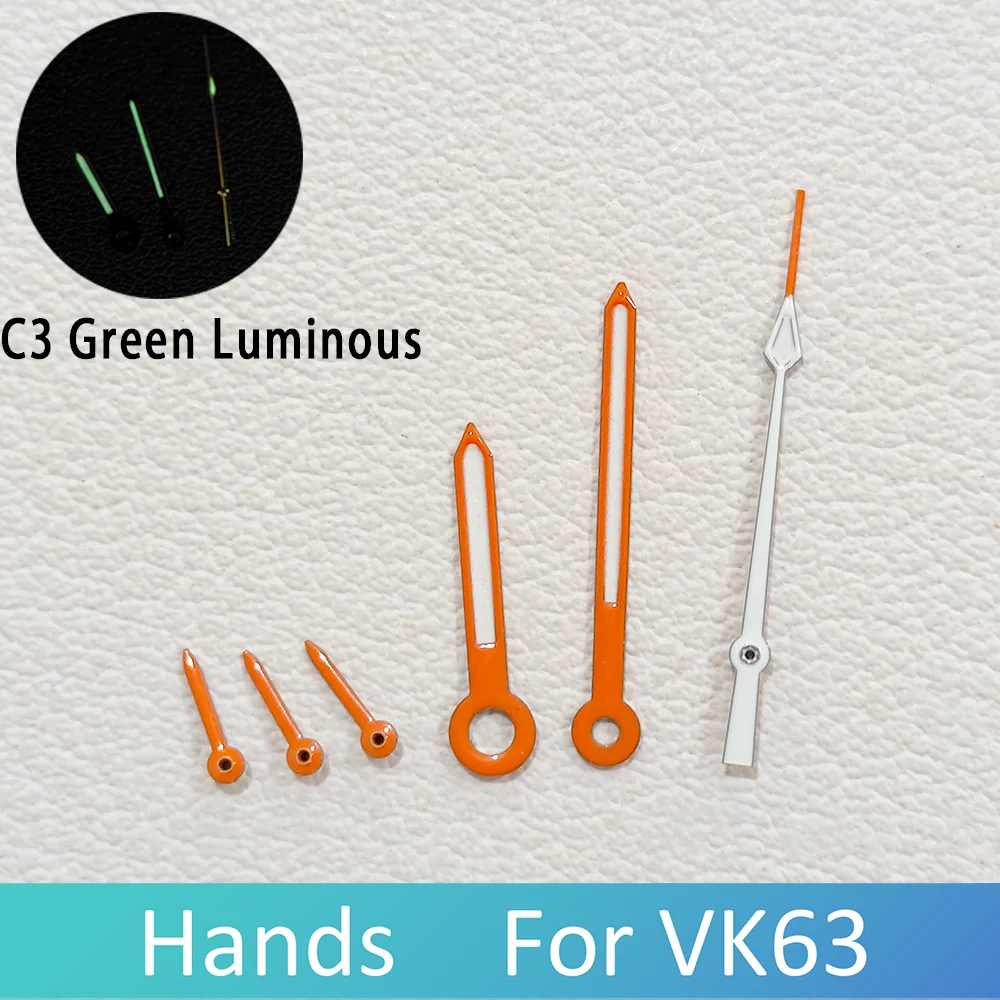 

For vk63 Hands C3 Green Luminous 6-Hands Fit VK63 Quartz Movement VK63 Hands Orange Pointer Watch Hands High Quality Parts