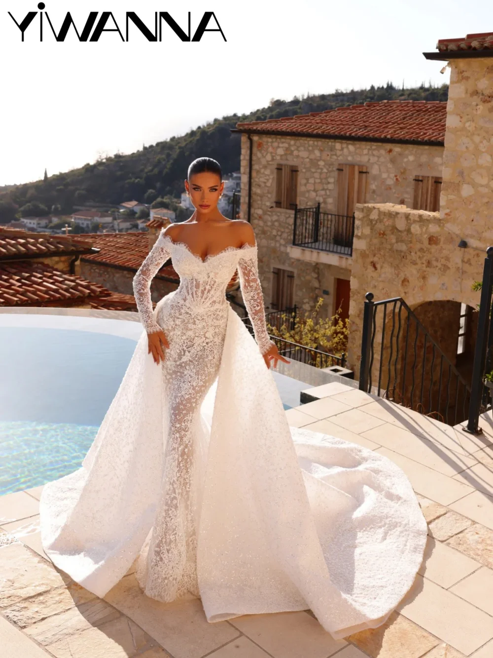 New Detachable Train Beaded Wedding Dress Off Shoulder Mermaid Long Bridal Gown Customized Glamorous Illusion Dresses For Bride