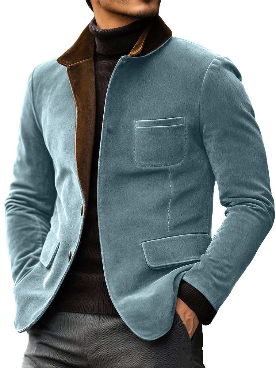 Outono inverno masculino casual camurça blazer jaqueta manga longa cor sólida único breasted botão moda jaquetas sob medida