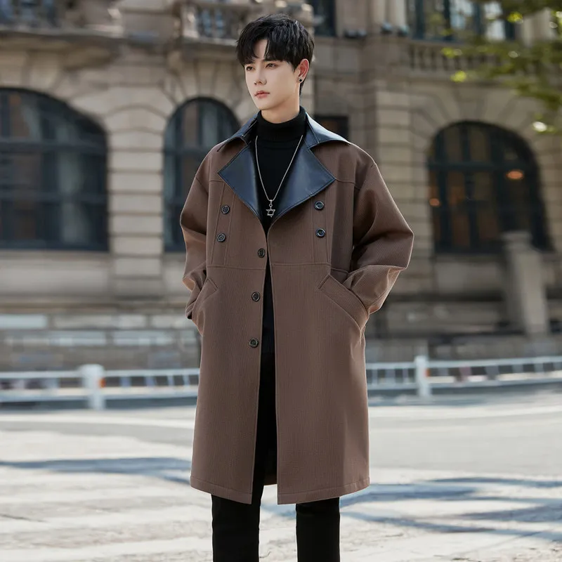 

Loose Fit American Sle Woolen Coat Men's Autumn Winter Korean Sle Windbreaker Mid-Length Overcoat for Young Men
