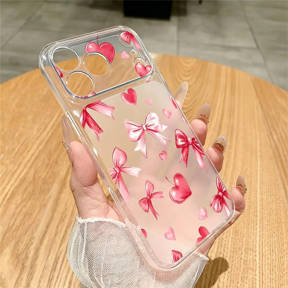 Pink heart-shaped transparent phone case suitable for iPhone 18, 17, 16, 15, 14, 13, 12, 11Pro/Max/Plus anti drop and shockproof