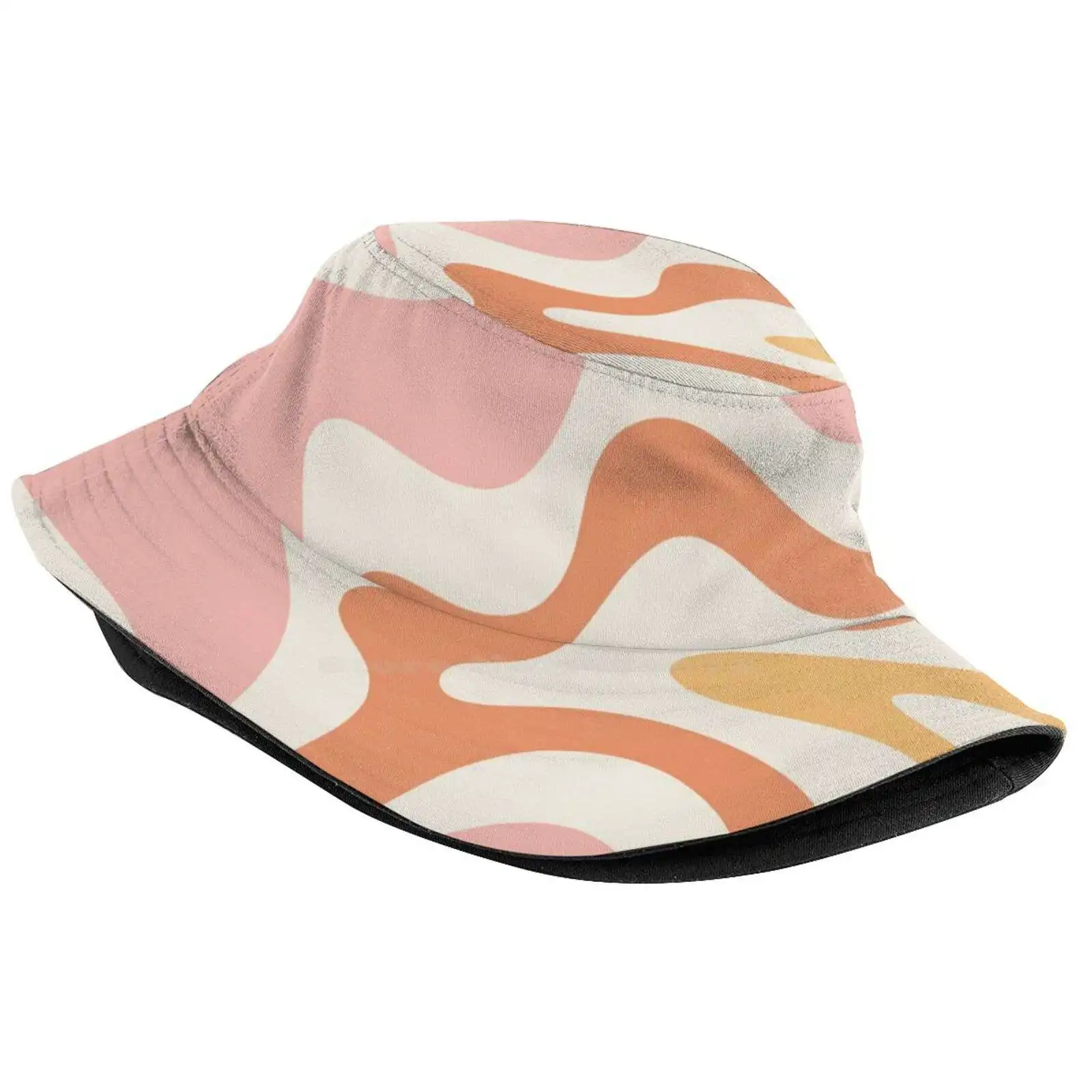 Retro Liquid Swirl Abstract Pattern Square Blush Cream Cantaloupe Mustard Sun Cap Fisherman Hat Bucket Hats Retro Abstract