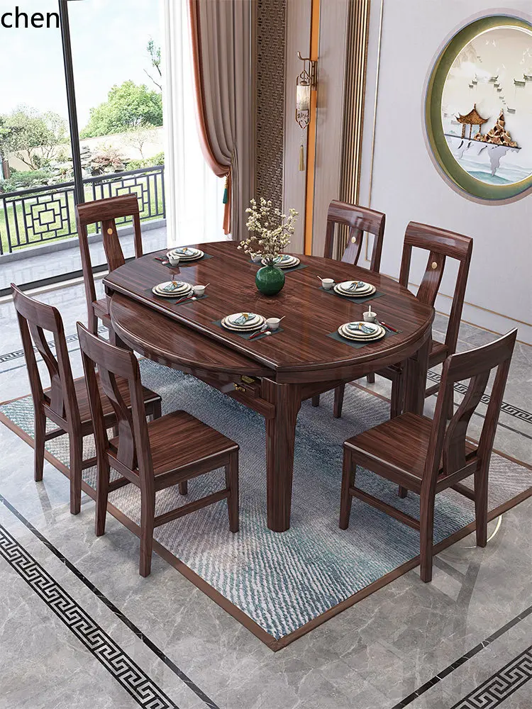 

YXY solid wood folding dining table retractable dining table and chair combination high-end furniture household