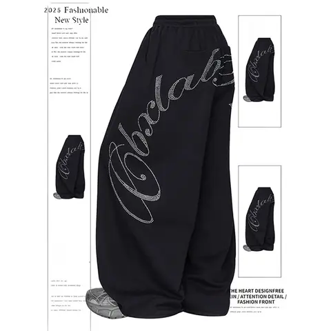 Women Black Oversize Letter Pants Harajuku Baggy Sweatpants 2000s Y2k Vintage Streetwear Japanese 2000s Trousers Spring Clothes