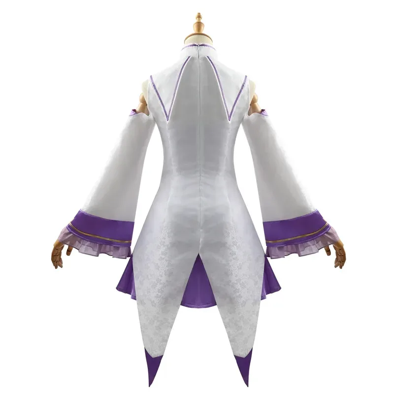 CyRe Zero Kara Hajimeru Isekai Seikatsu 에밀리아 코스프레 의상 할로윈 파티를위한 머리 장식이있는 여성 드레스