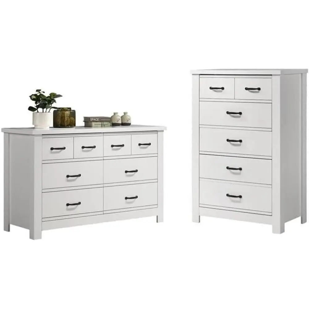

Set o 2 White Engineered Wood Double Drer & Chest
