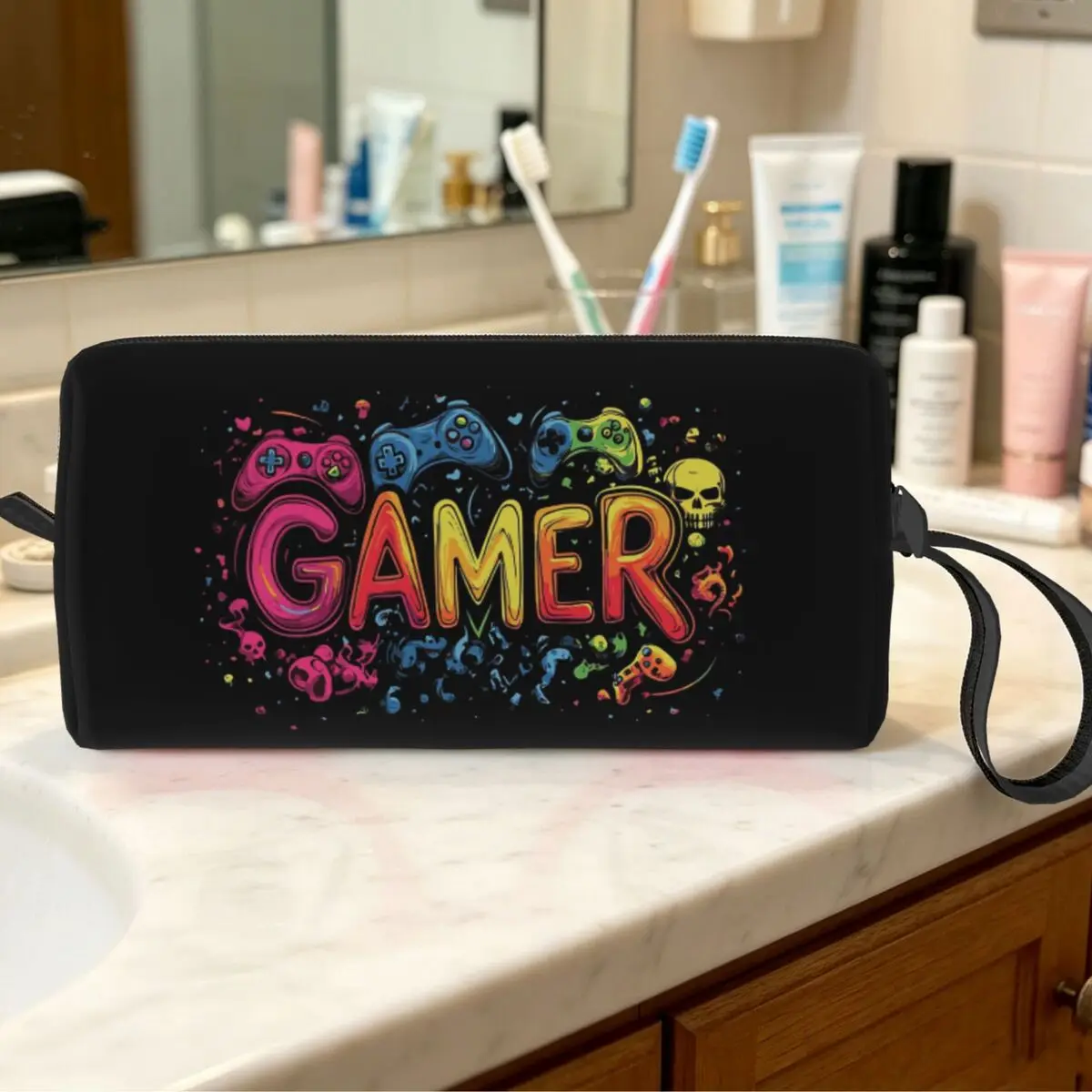 Gamer Controller Video Game Gaming Gamepad Makeup Bag Cosmetic Organizer Storage Dopp Kit for Women Beauty Travel Pencil Case