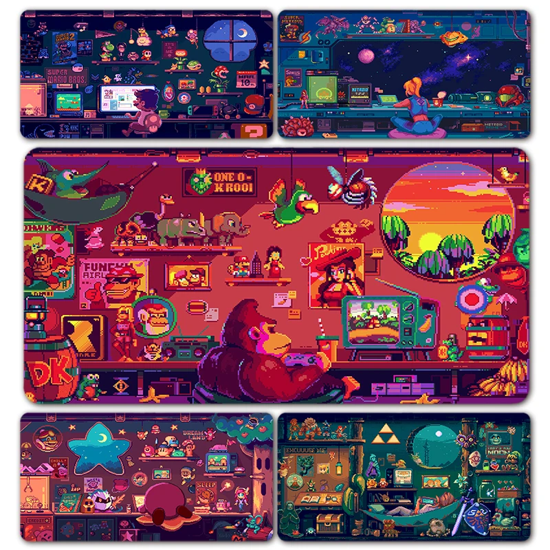 Pixel Design Klassisches Videospiel XXL Großes Mauspad Mousepad XXL Tastatur Schreibtischunterlage Lange Gummi-Schreibtischunterlagen