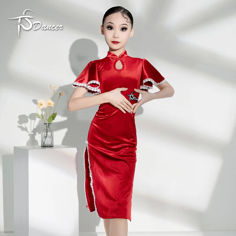 Latin dance practice clothes for girls, Chinese style cheongsam, New Year's Day, children's festive performance clothes, classic