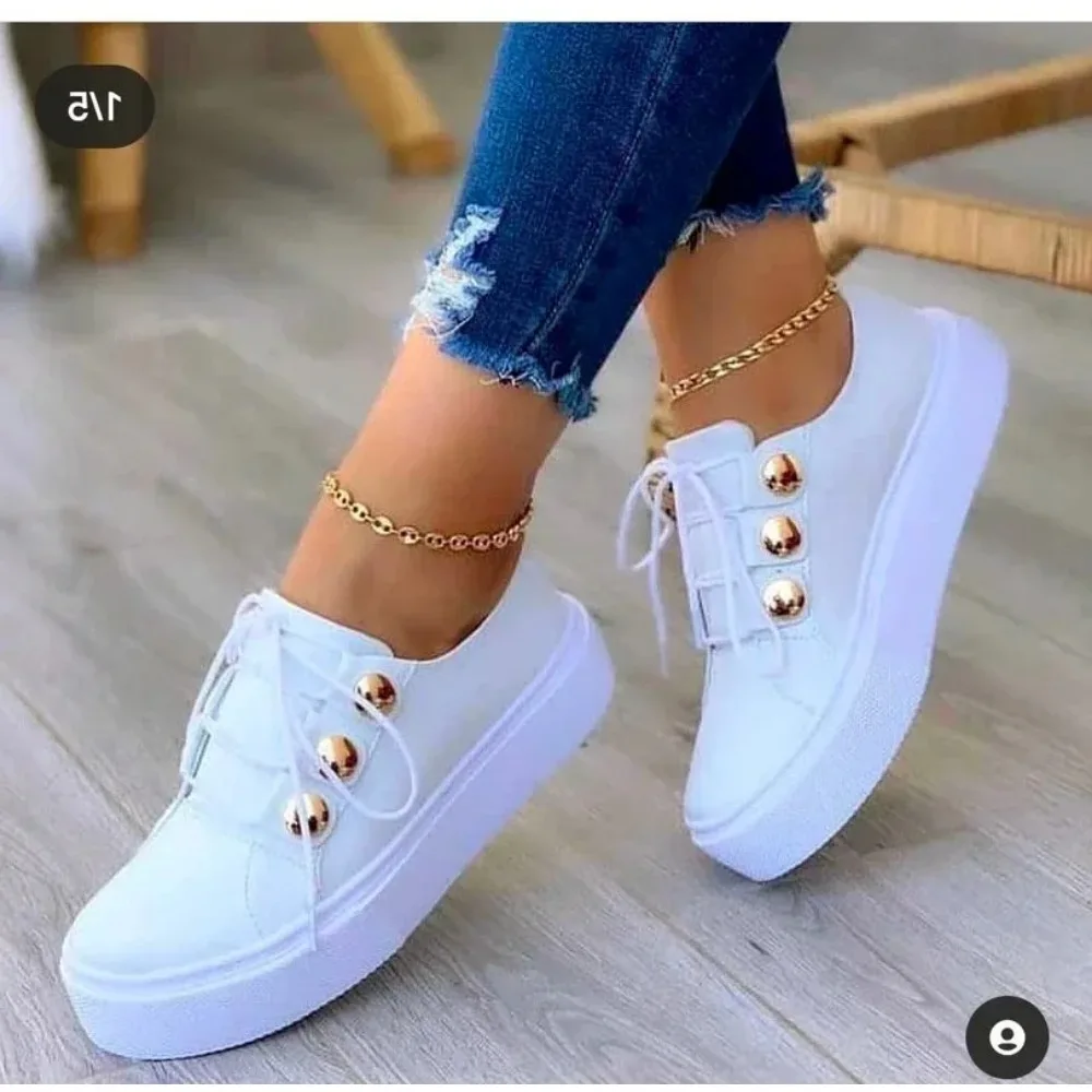 Summer New Women Shoes Fashion Round Toe Platform Shoes Plus Size 42 Casual Sneakers Lace Up Flats Woman Slip on Tennis Shoes