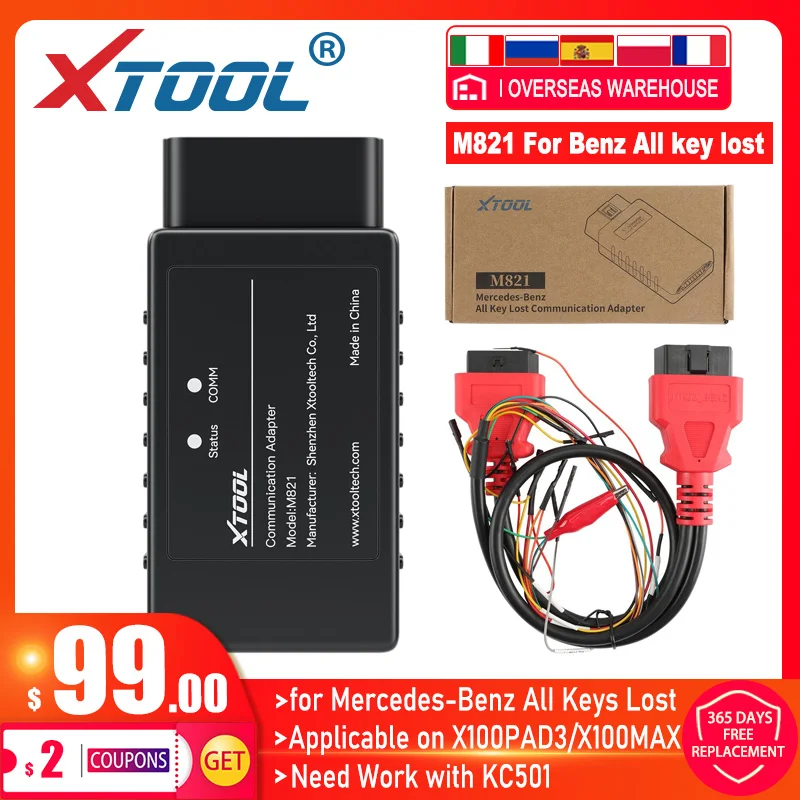 XTOOL CAN FD XTOOL M821 Adapter for Mercedes Benz All Key Lost M822 for Toyota 8A Chip for KC501 X100 Pad3 X100Max Key programme