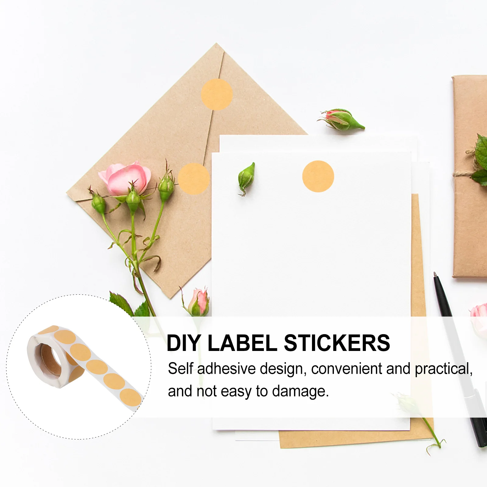 

2 Rolls Round Coding Labels Kraft Paper Stickers for DIY Baking Food Warehouse Storage Organization Self Adhesive Labeling