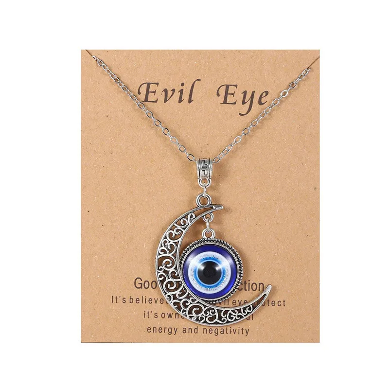 Silver Plated Lucky Blue Evil Eye Pendant Necklace For Women Men Fashion Charm Heart Moon Flower Palm Necklaces Jewelry Gifts