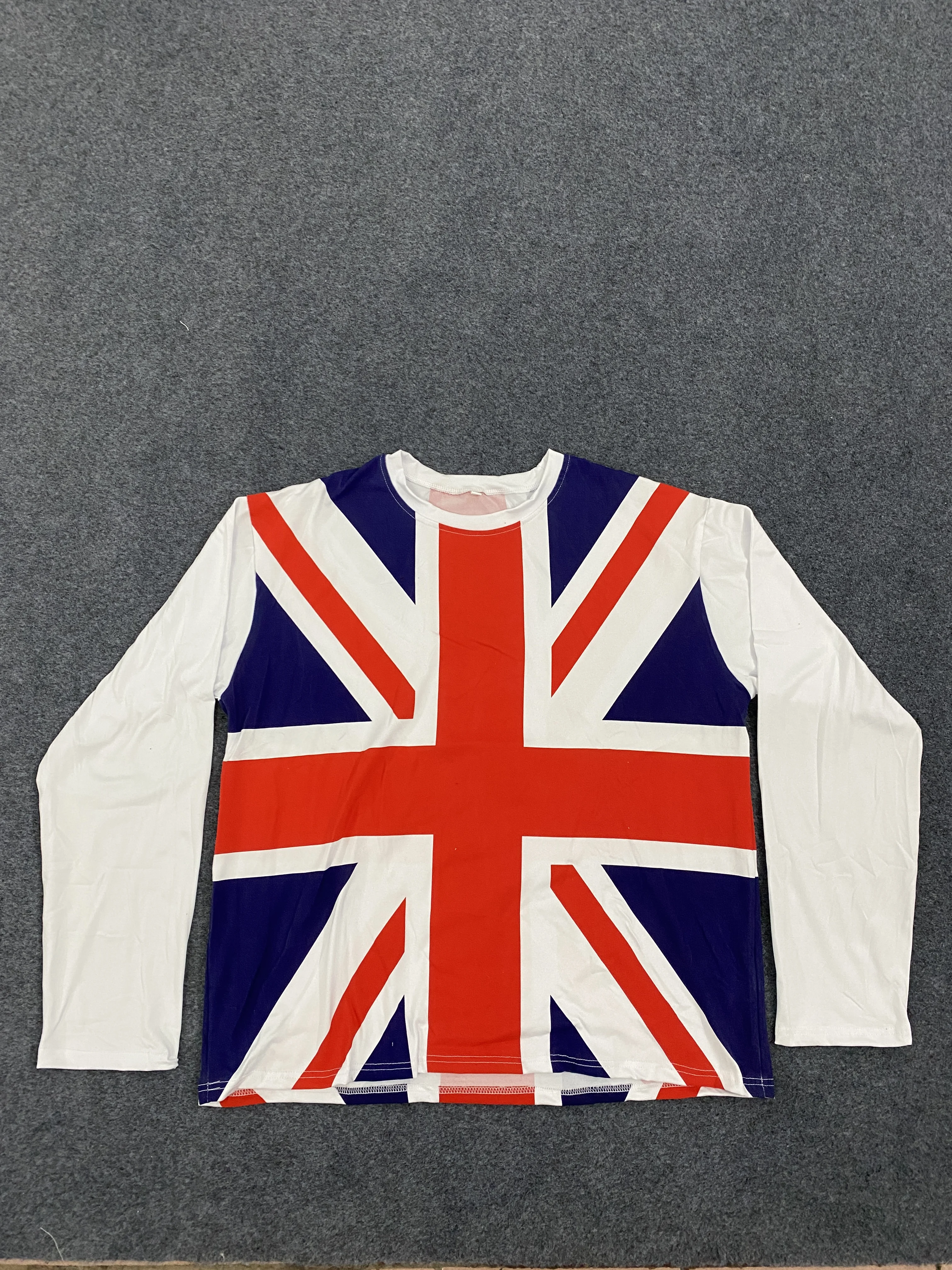 

Autumn new style summer clothing men's long sleeved European and American fashion trend flag pattern printed T-shirt loose fit