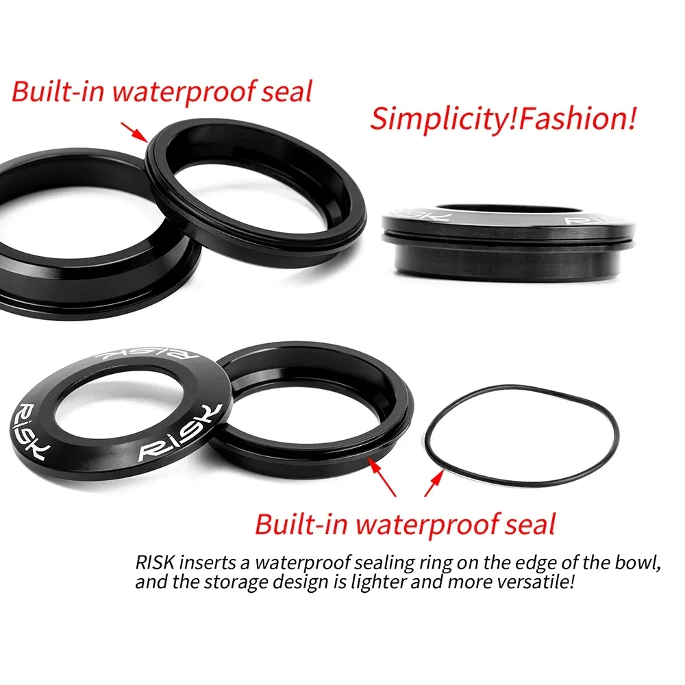 RISK MTB Road Bicycle Headset 44mm 34/41/41.8/49.7/50.6/55/56mm for Bike 28.6mm 1 1/8 Straight 1.25-1.5\