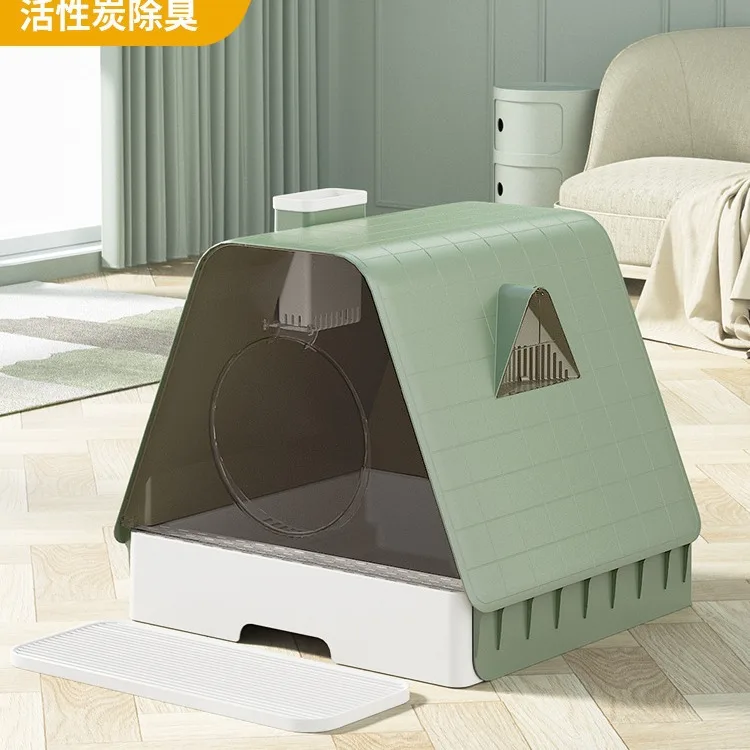 Caja de arena extra grande totalmente cerrada para gatos con cajón