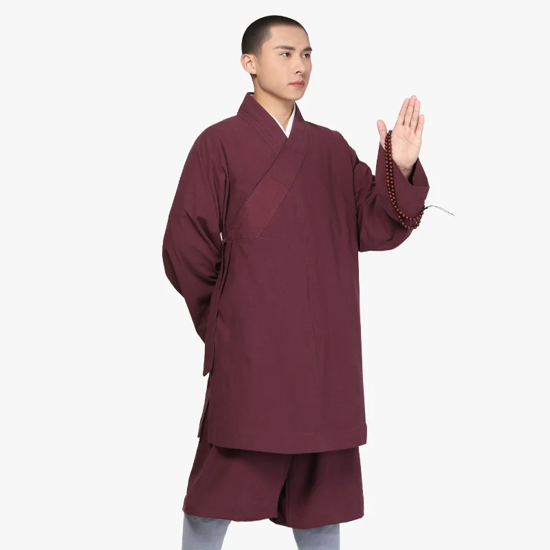 

Retro Bamboo Pattern Shirt Monk Nun Clothes Temple Arhat Jacket Suit Coat + Pants Buddhist Pure Cotton Can Water Washed Clothing