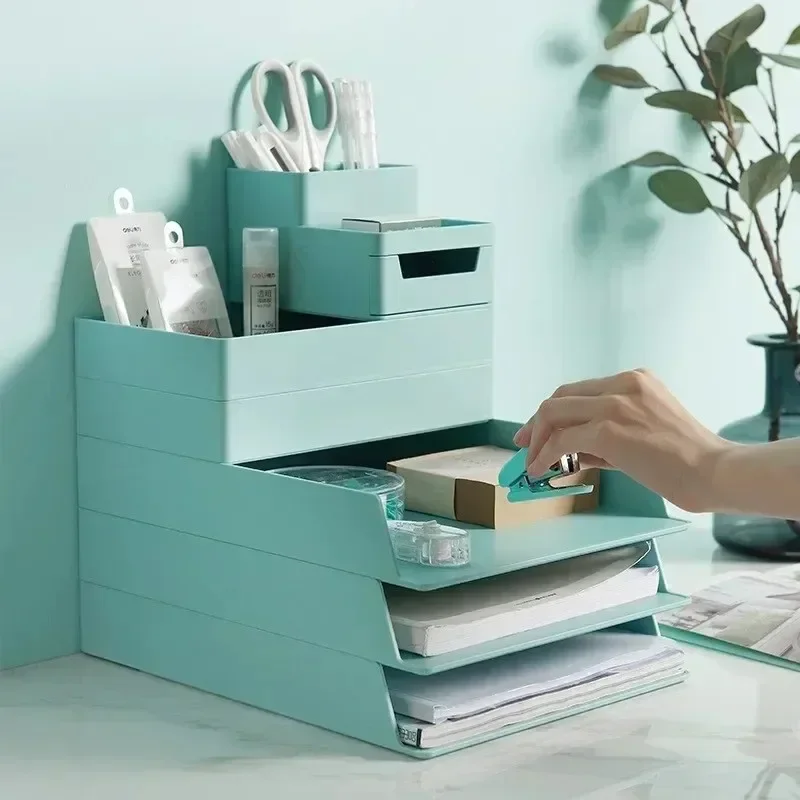 white green a4 paper desktop document organizer storage box for home office school - eco-friendly file organizer