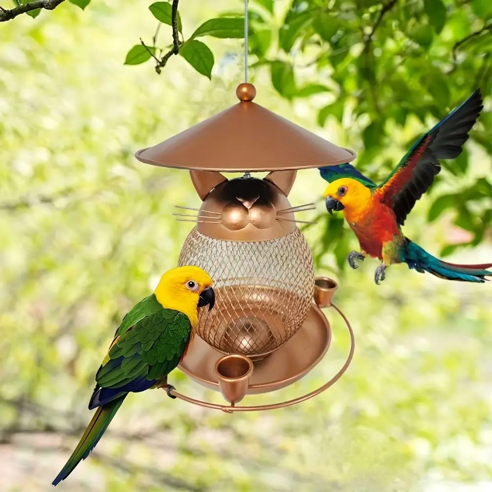 

Bird Raising Tool Cute Bird Feeder Cat-Shaped Squirrel-proof Parrot Feeding Station Hanging Durable Bird Water Bowl Parrot