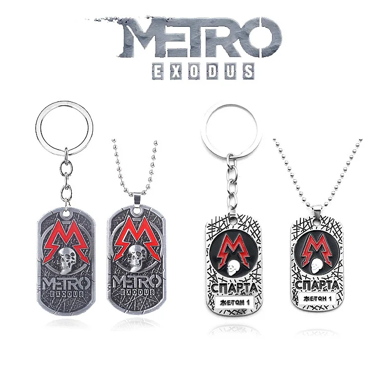 Spiel Metro Exodus 2033 Schlüsselanhänger Kreativität Erkennungsmarke Totenkopf Metall Anhänger Halskette für Männer Frauen Schmuck Accessoires Charm Geschenke