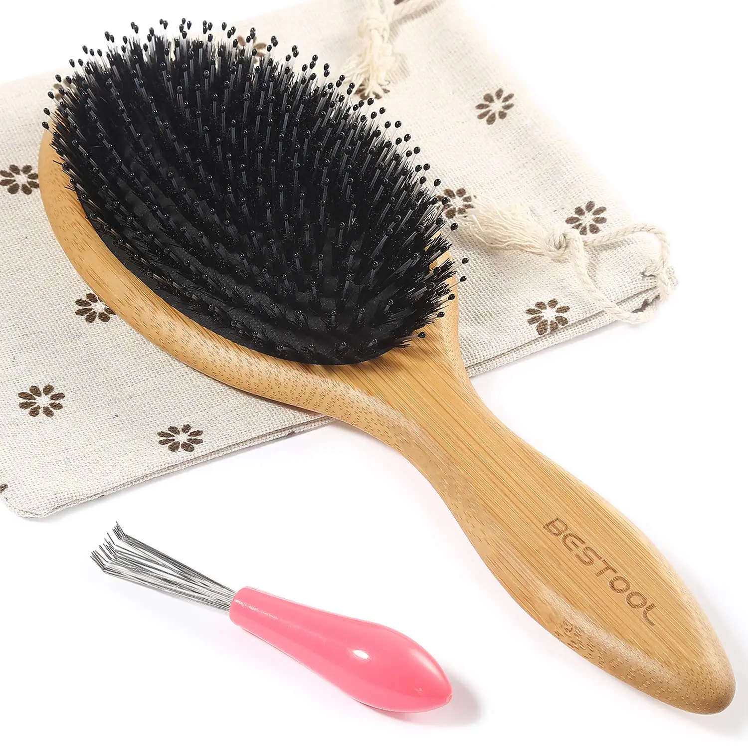 

Natural Boar Bristle Hair Brush with Bamboo Paddle and Massage Cushion for Women, Men, Kids