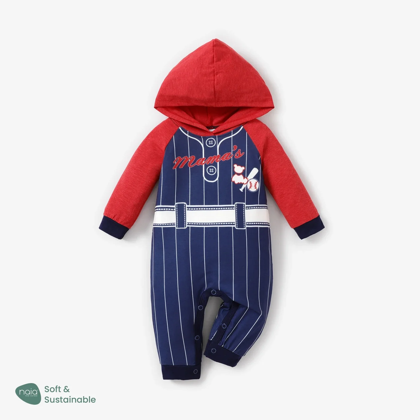 PatPat Baby Boy/Girl Naia Sporty Style Baseball Player Hooded Long Sleeve Jumpsuit  Positioning print Casual/Outdoor