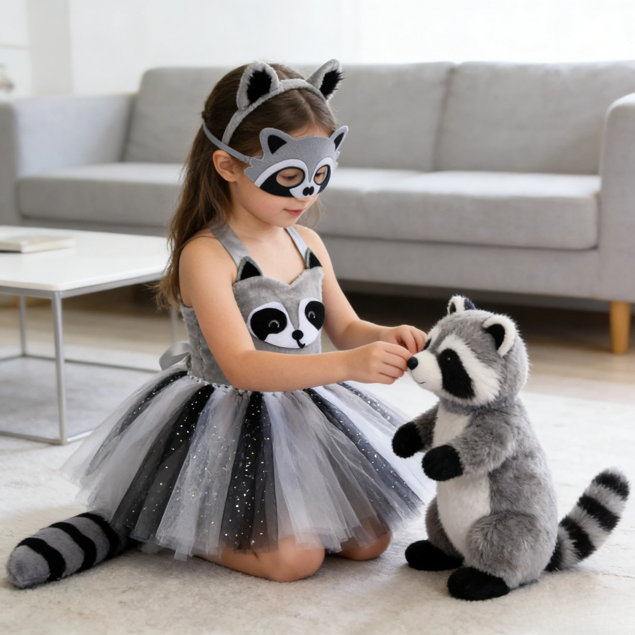Kids Raccoon Cosplay Dress Animal Costume With Tail For Children School Story Show Stage Performance Holiday Dress Up