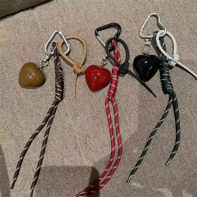 Creative Heart Bag Pendant Mobile Phone Lanyard Colorful Braided Rope Backpack Decor Accessories Cute Red Peach Love Key Holder