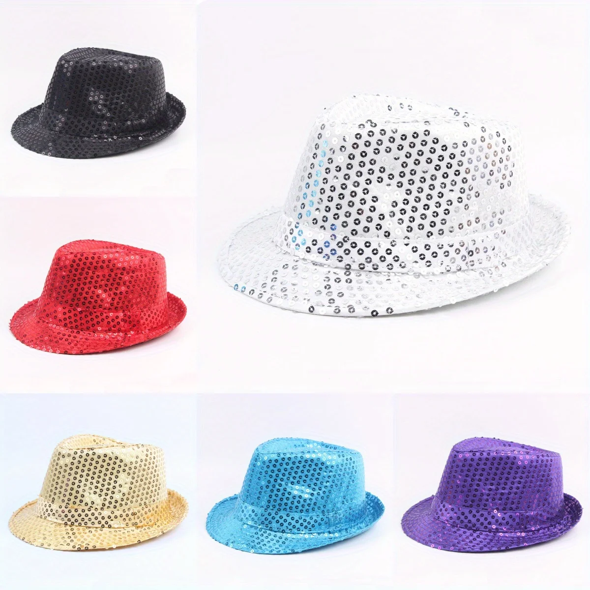 

Fashion Sequins Bowler Hat Dance Cap Solid Colour Rolled Edge Hip-hop Jazz Dance Cap Stage Magic Performance Bead Cap