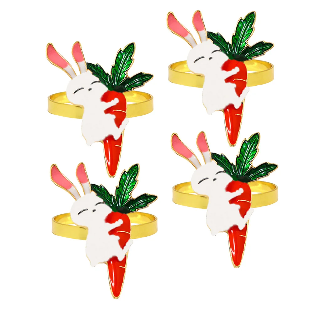 

4Pcs Easter Napkin Rings Bunny Carrot Decorative Table Napkin Holders Party Dinner Table Ornament Metal Serviette Ring