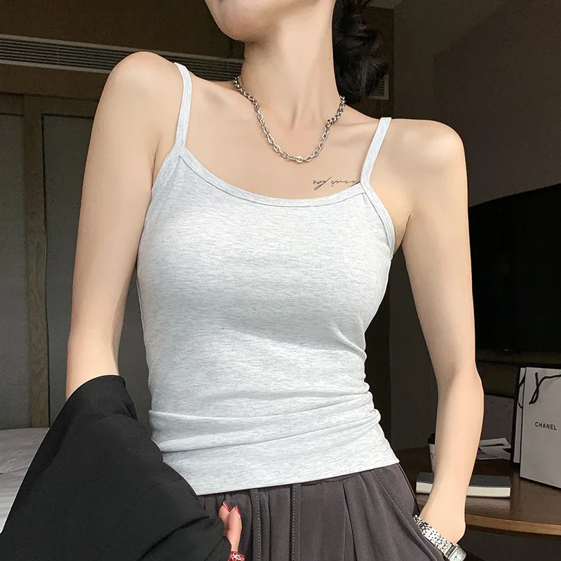 Women Sling Vest Ice Cream Color Polyester Slim Fit Sleeveless Camisole Summer Inner Outer Bottoming Top Japanese Style