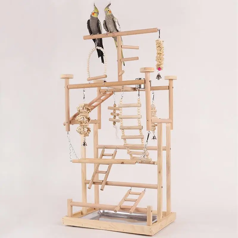 Wood Bird Perch Play Stand Parrot Tree Swing Climbing Ladder Bird Cage Accessories for Cockatiel