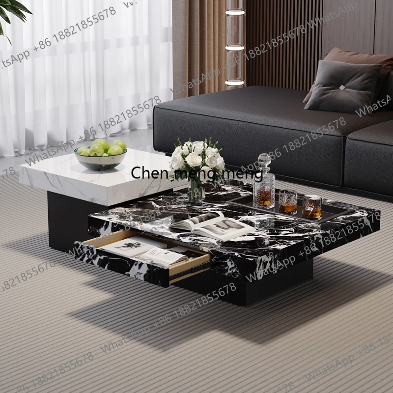 Rustic Design Coffee Table Style Marble Luxury White Modern Coffee Table Decor Center Space Meuble Salon Living Room Furniture