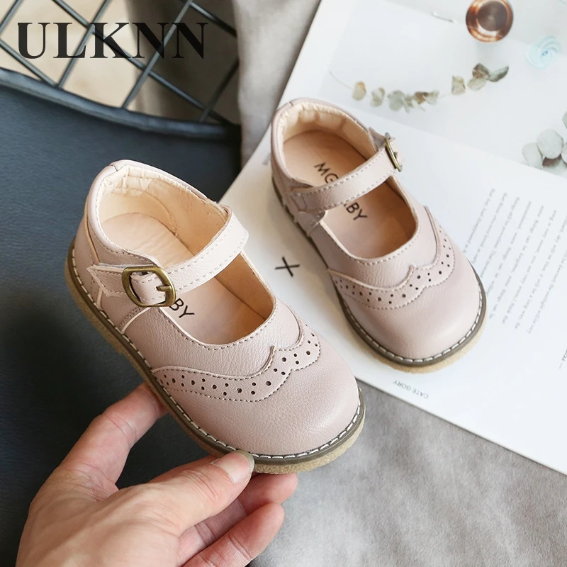 ULKNN New Grils Leather Shoes Casual Girls Autumn Winter Kids Pu Show White Shoes Children\'s  Black Pink size 21-30 Flats