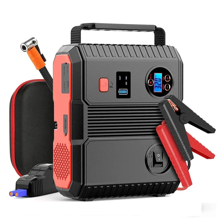 All-in-One 12V 24000mAh 6-in-1 Portable Car Battery Jump Starter & Power Bank with LCD Display and Air Compressor