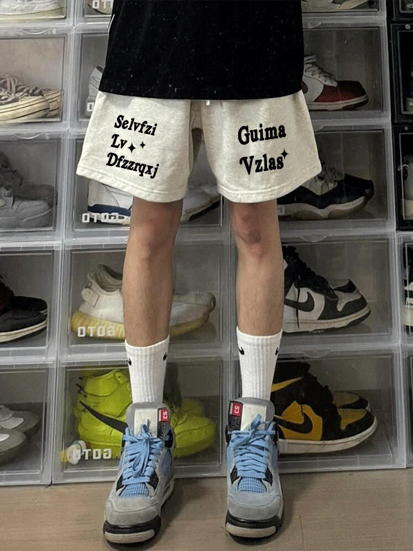 

Летние американские повседневные свободные мужские брюки с принтом, прямые брюки с завязками на пять четвертей, молодежные витали Sle Faionabl...