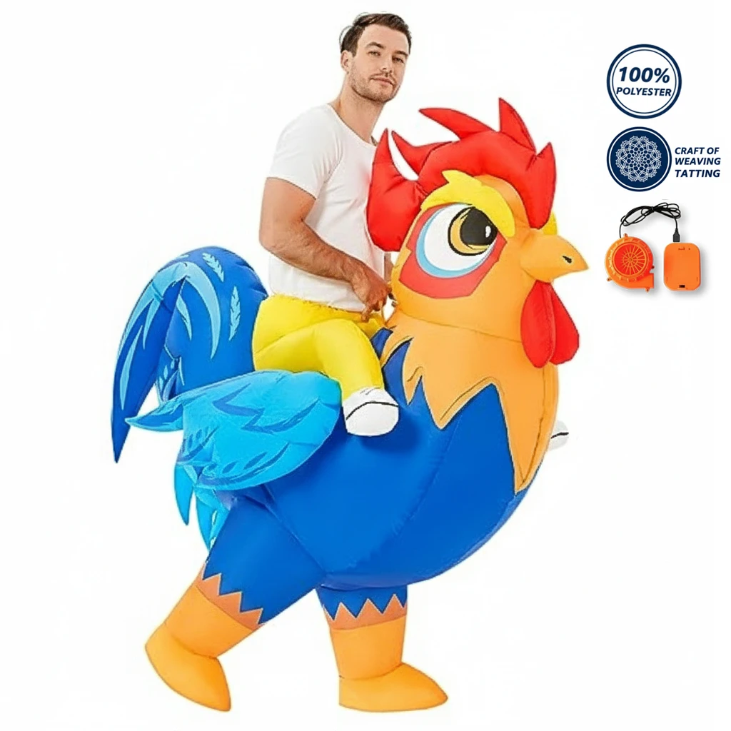 Adult Inflatable Chicken Ride On Rooster Costume Funny Blow Up Suit Unisex Party Cosplay Holiday Gift