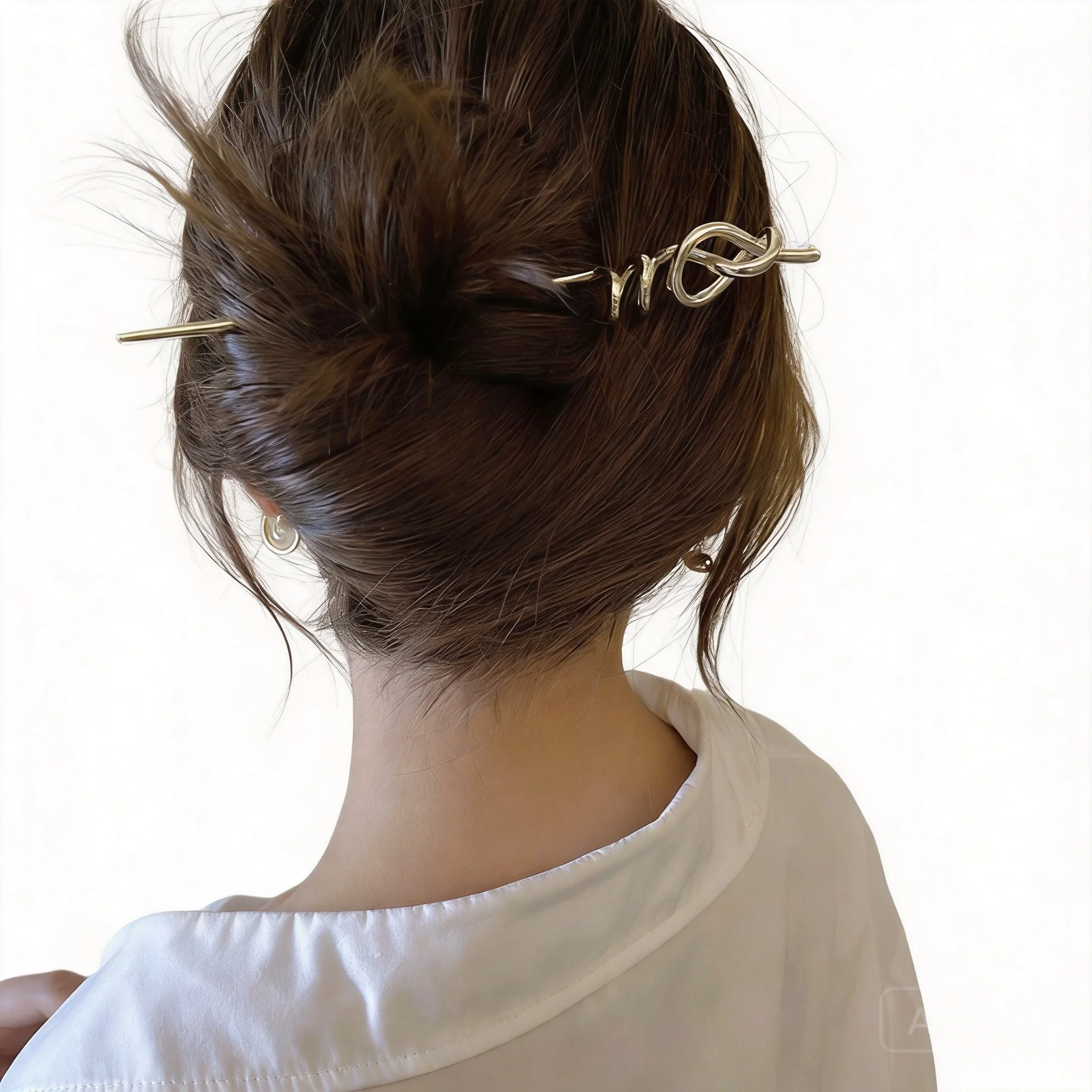 Chinese Style Lucky Knot Silver Metal Hair Stick Minimalist Modern Hairpin For Women Bun Hairstyle Fashion Hair Accessory Daily