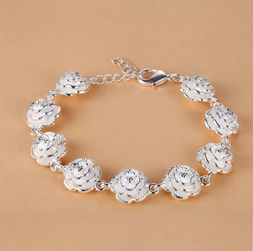 New 925 Sterling Silver 8 Inches Rose Bracelet For Women Charm Fashion Engagement Party Favor Jewelry Accessories