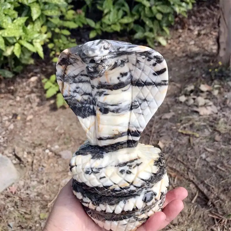 

16CM Natural Taichi Stone Cobra Snake Carving Animal Crafts Healing Crystal Stone Feng Shui Home Decoration Gift 1PCS