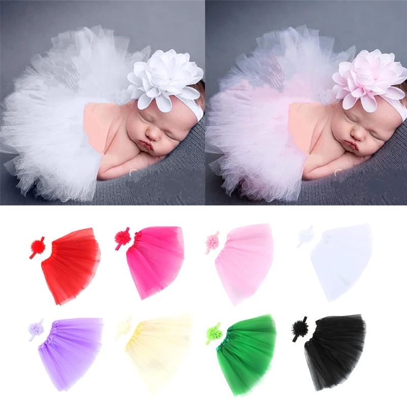 Newborn Hairband & Tulle Tutu Skirt Baby Photo Shooting Set Photo Props Infant Headband Dress Costume for Boys Girls A2UB