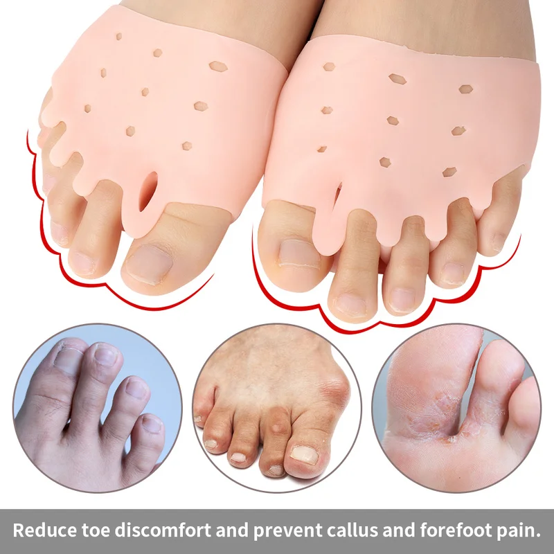 1pair Silicone Forefoot Pads Gel Insoles Toe Separator Cushion Pad Pain Relief Shoes Insoles Finger Toe Valgus Corrector Gel Pad