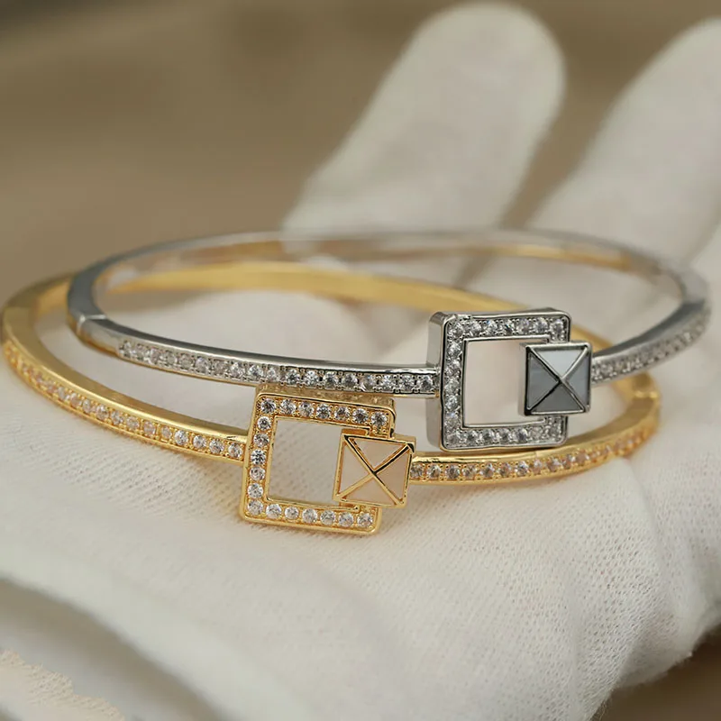 

New Sight Classic Metal Hollow Square Bangles&Bracelet for Women Wedding Bridal Bracelet Fashion Brand Jewelry