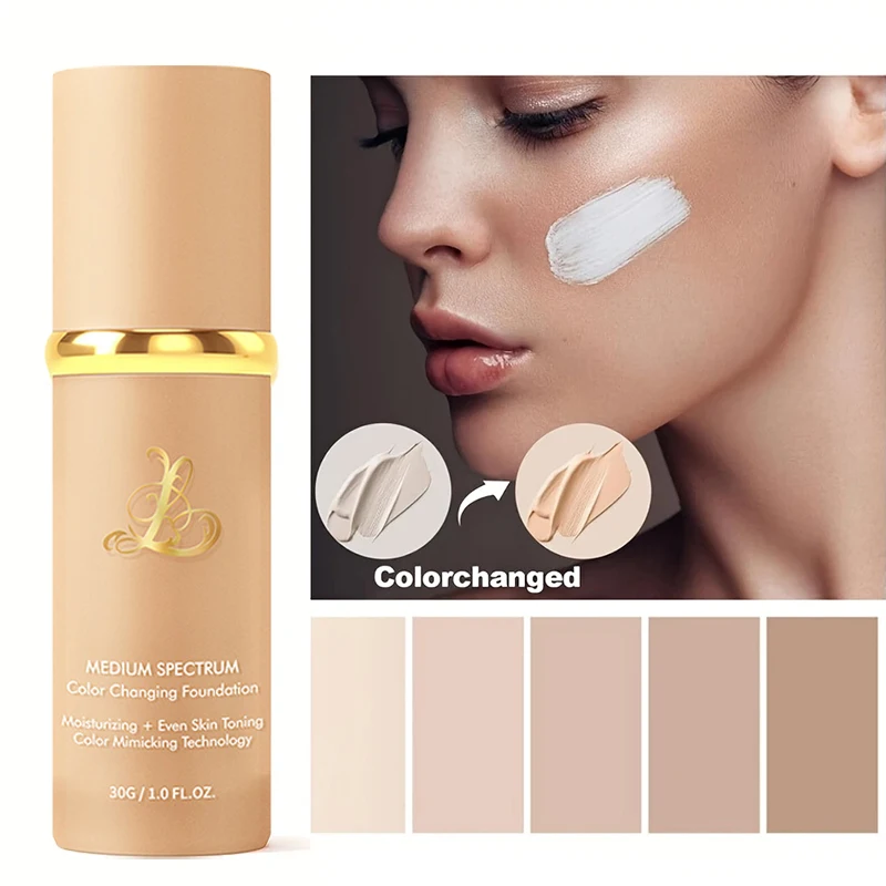 Four-in-one color-changing liquid foundation,with SPF50+ longwearing and no makeup removal, no powder sticking, moisturizing