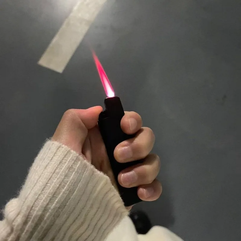 Windproof Red Flame Lighter Inflatable Metal Ultra-thin Black Matte Factory Wholesale Smoking Accessories Cigarette Lighter 2026