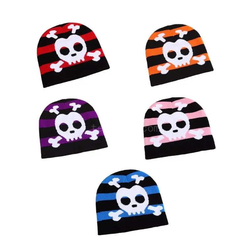 Punk Teenagers Beanie Hat Elastic Windproof Skull Pattern Hat Ear Protector Hat Adult Winter Cycling Skiing Supplies