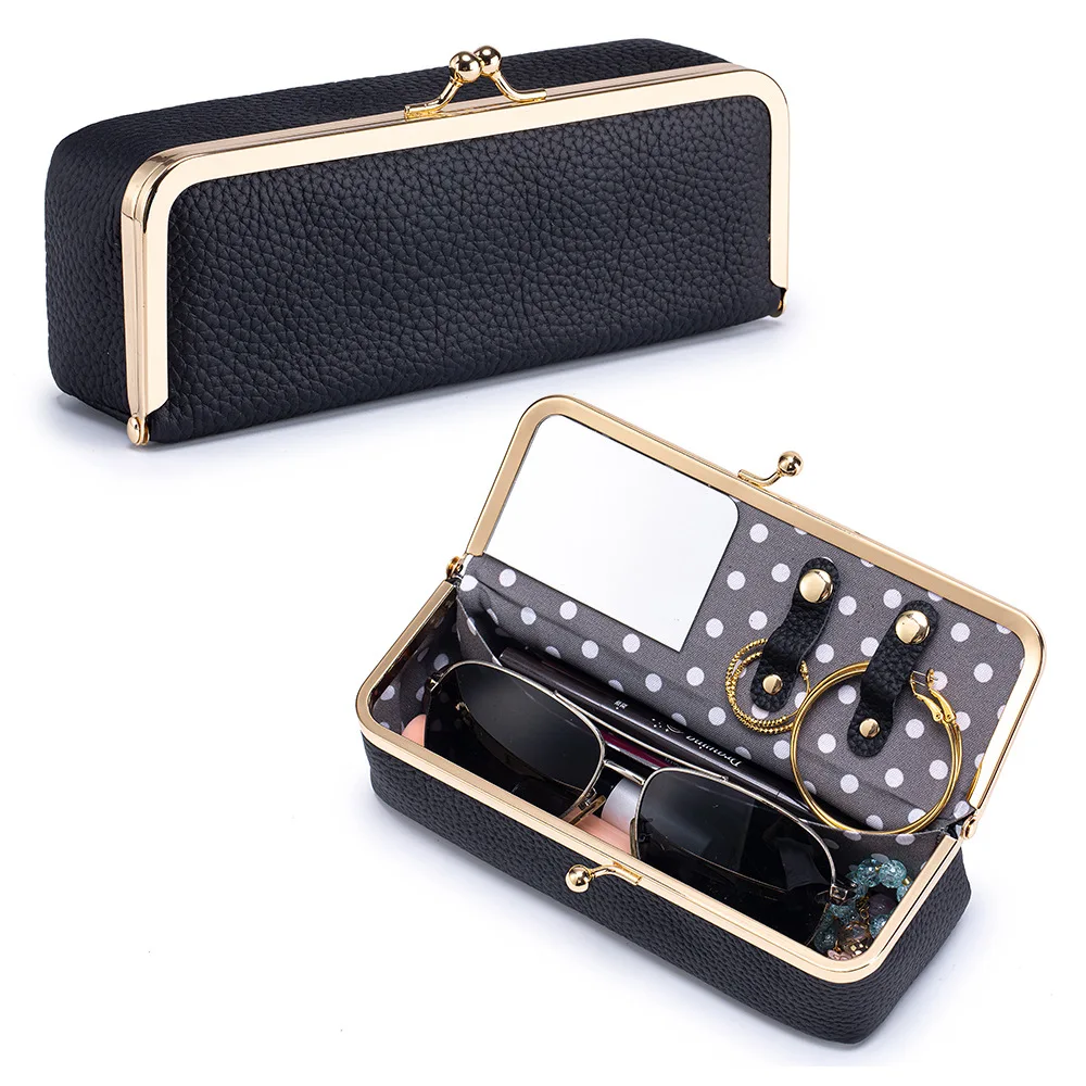Cosmetic Cases Genuine Leather Eyeglass Case Sunglasses Storage Bag Clip-on Women's Eyebrow Pencil Case Makeup Bag Jewelry Bag